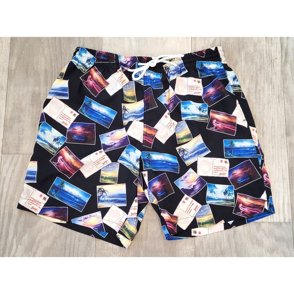 RSVLTS Bob Ross Postcards Mens Size M Swim Trunks Shorts Mesh Lined Beach Resort